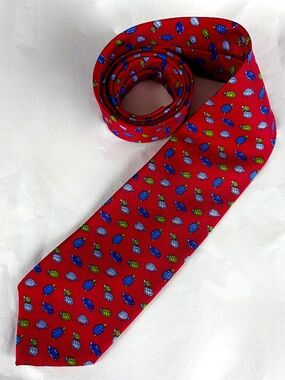 Brooks Brothers Silk Necktie Red w Blue and Green Sm Turtle Tie Fathers Day Gift